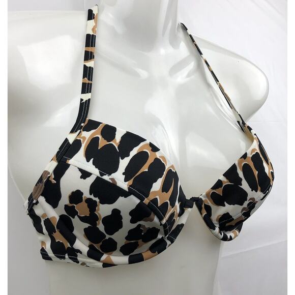 Victoria's Secret Bikini Top Women 34C Animal Print Bandeau Halter Underwire Pad - Picture 1 of 12